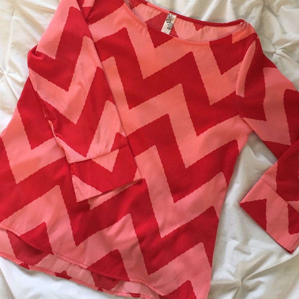 Yahada Red and Pink Chevron Long Sleeve Tee